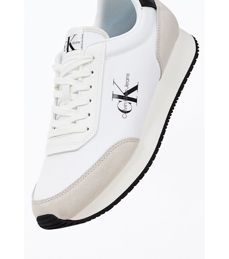 Ανδρικά Παπούτσια Casual Retro.Runner Άσπρο Δέρμα Καστόρι Calvin Klein