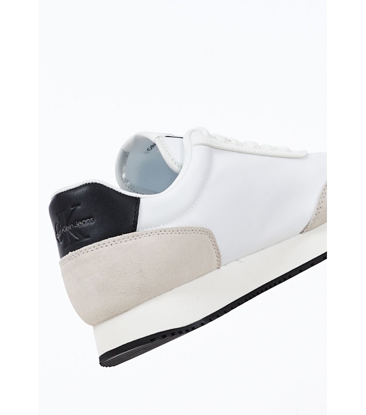 Ανδρικά Παπούτσια Casual Retro.Runner Άσπρο Δέρμα Καστόρι Calvin Klein