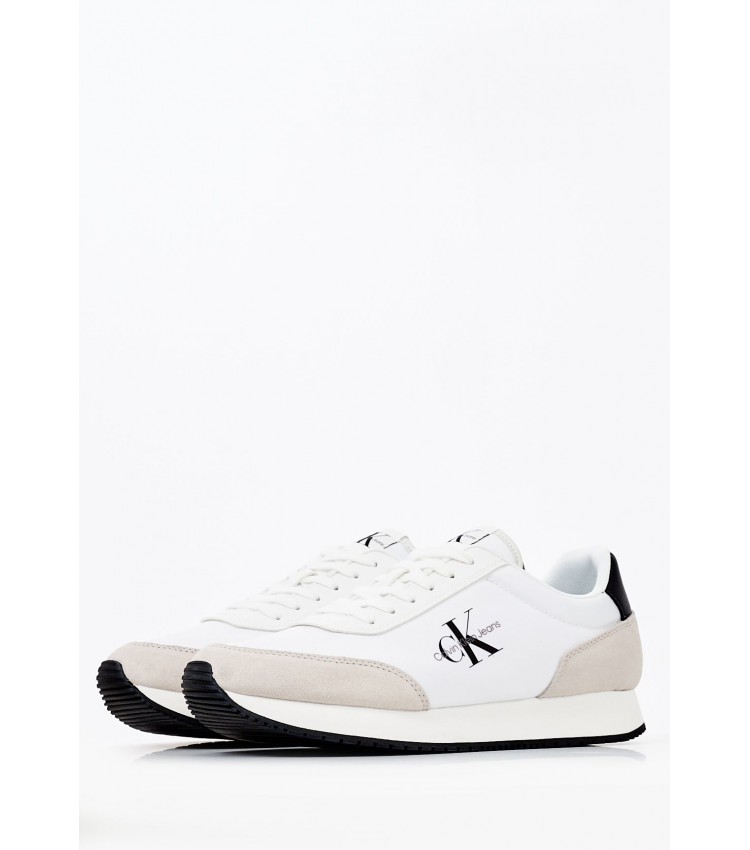 Ανδρικά Παπούτσια Casual Retro.Runner Άσπρο Δέρμα Καστόρι Calvin Klein