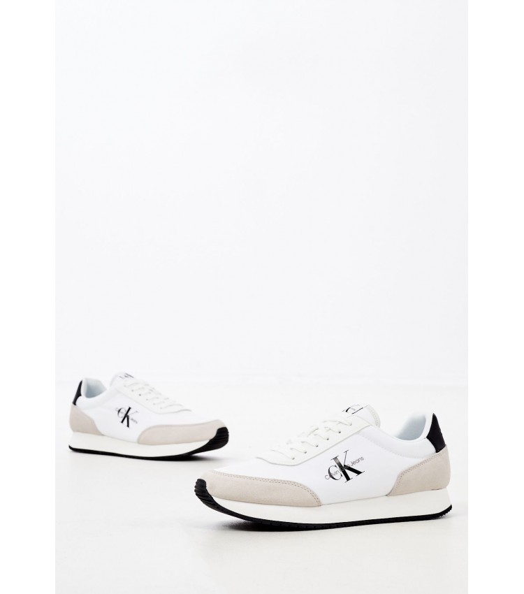 Ανδρικά Παπούτσια Casual Retro.Runner Άσπρο Δέρμα Καστόρι Calvin Klein