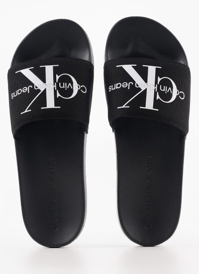 Ανδρικές Σαγιονάρες & Πέδιλα Slide.Monogram Μαύρο Ύφασμα Calvin Klein