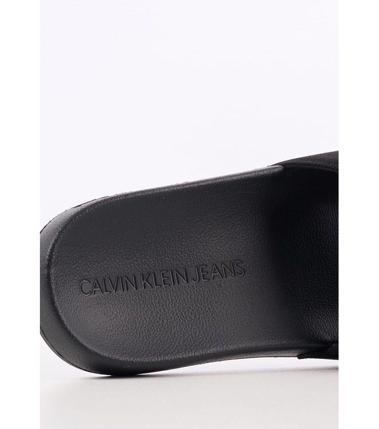 Men Flip Flops & Sandals Slide.Monogram Black Fabric Calvin Klein