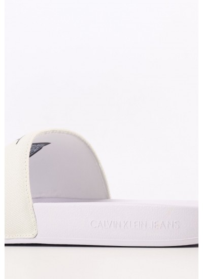Men Flip Flops & Sandals Slide.Monogram White Fabric Calvin Klein