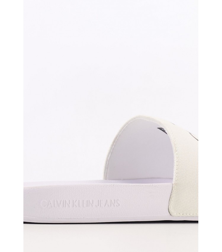 Men Flip Flops & Sandals Slide.Monogram White Fabric Calvin Klein