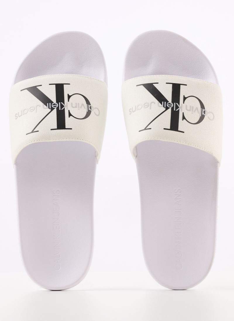 Men Flip Flops Sandals Slide.Monogram White Fabric mortoglou