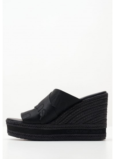 Γυναικεία Mules Wedge.Webbing Μαύρο 'Υφασμα Calvin Klein