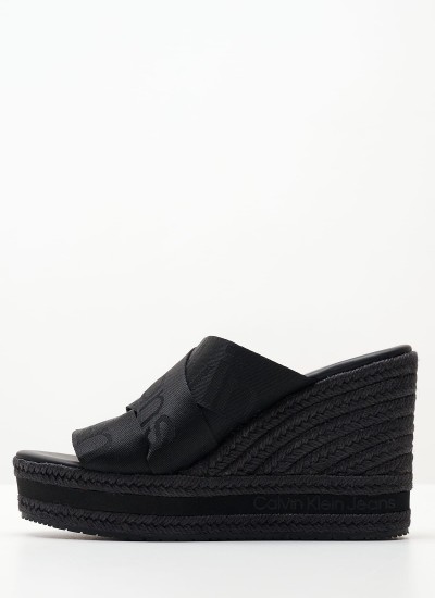 Γυναικεία Mules Wedge.Webbing Μαύρο 'Υφασμα Calvin Klein