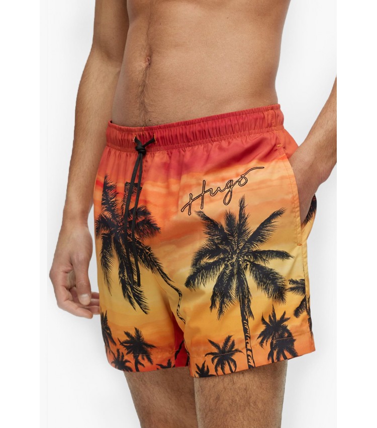 Men Swimsuit Diego.Rin Orange Polyester Hugo