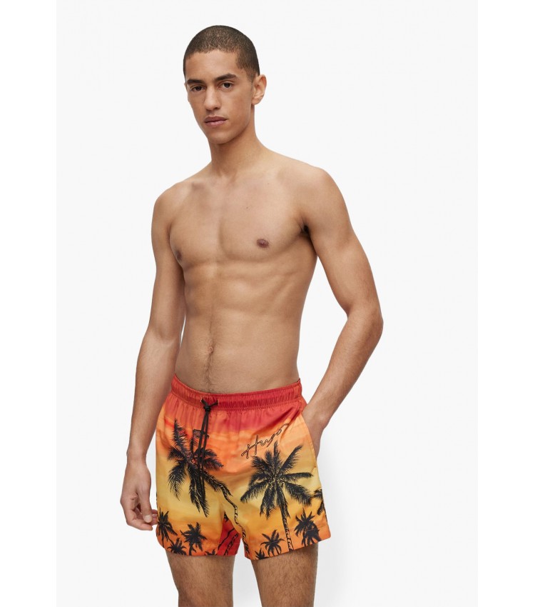 Men Swimsuit Diego.Rin Orange Polyester Hugo