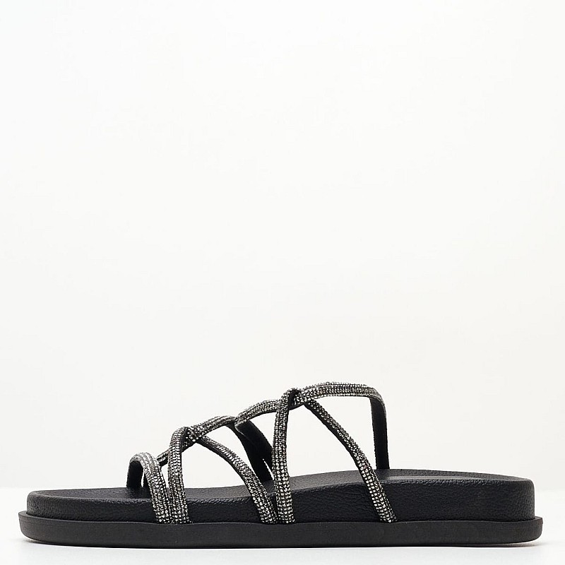 Women Flats C180 Black Strass Mortoglou