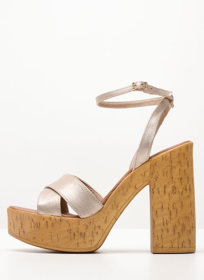 Women Platforms High 607.14 Gold Leather Mortoglou