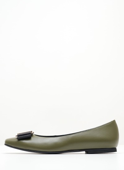 Women Balerinas S31 Olive Leather Mortoglou