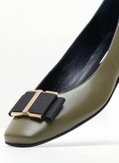 Women Balerinas S31 Olive Leather Mortoglou