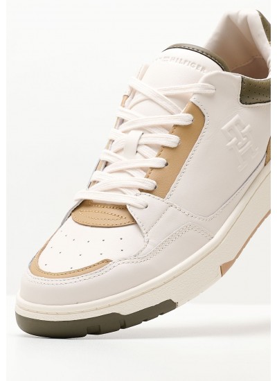 Men Casual Shoes Basket.Best Beige Leather Tommy Hilfiger