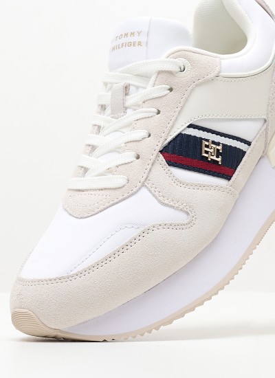 Γυναικεία Παπούτσια Casual Th.Crest Εκρού Δέρμα Tommy Hilfiger