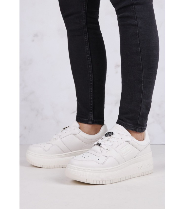 Γυναικεία Παπούτσια Casual Charm.Flatform Άσπρο Δέρμα Tommy Hilfiger