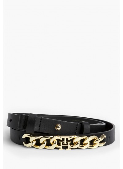 Women Belts Chic.Waist Black Leather Tommy Hilfiger