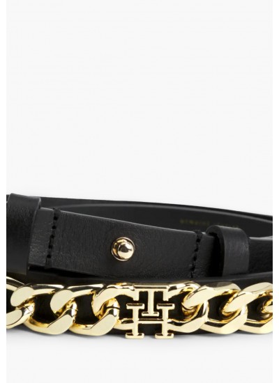 Women Belts Chic.Waist Black Leather Tommy Hilfiger