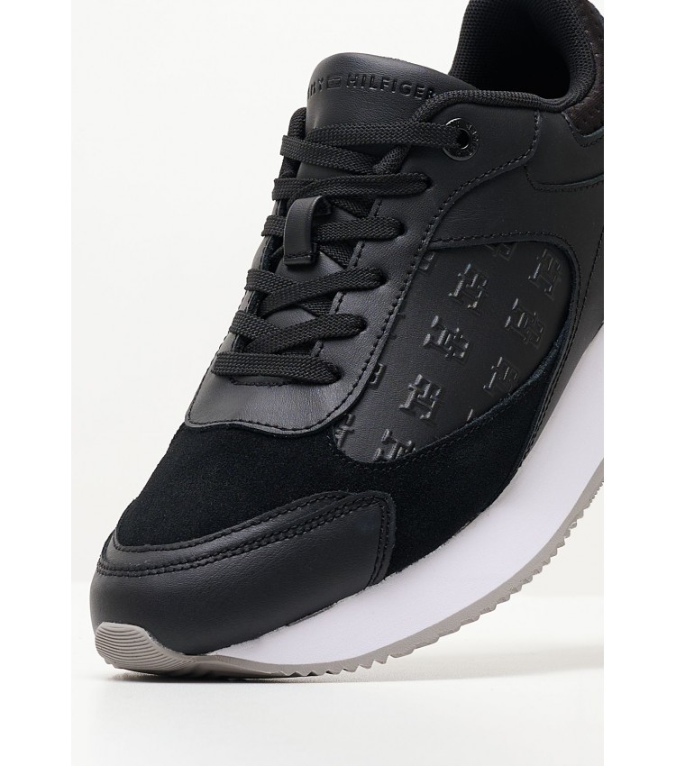 Women Casual Shoes Elevated.Embossed Black Leather Tommy Hilfiger