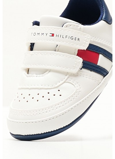Kids Casual Shoes Flag.Lowcut White ECOleather Tommy Hilfiger
