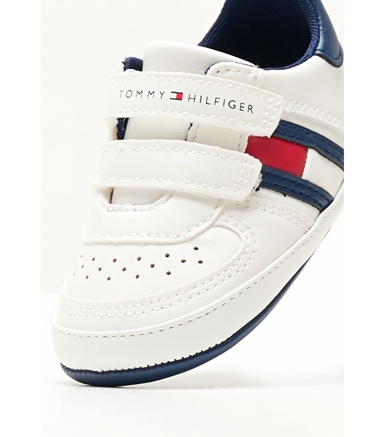 Παιδικά Παπούτσια Casual Flag.Lowcut Άσπρο ECOleather Tommy Hilfiger