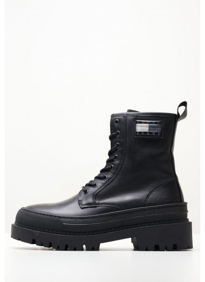 Women Boots Foxing.Leatherboot Black Leather Tommy Hilfiger