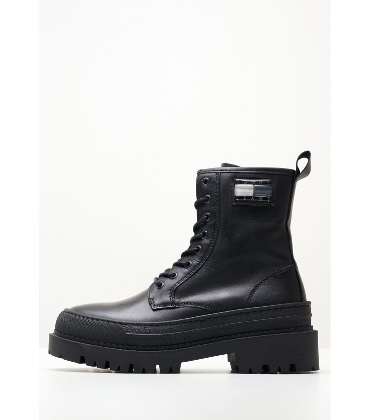 Γυναικεία Μποτάκια Foxing.Leatherboot Μαύρο Δέρμα Tommy Hilfiger