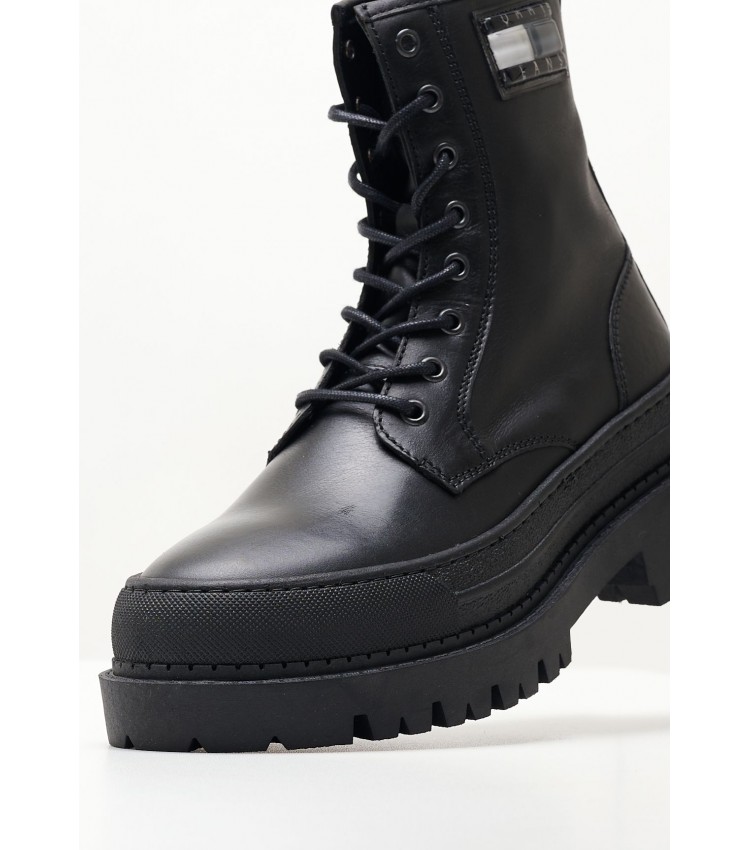 Γυναικεία Μποτάκια Foxing.Leatherboot Μαύρο Δέρμα Tommy Hilfiger