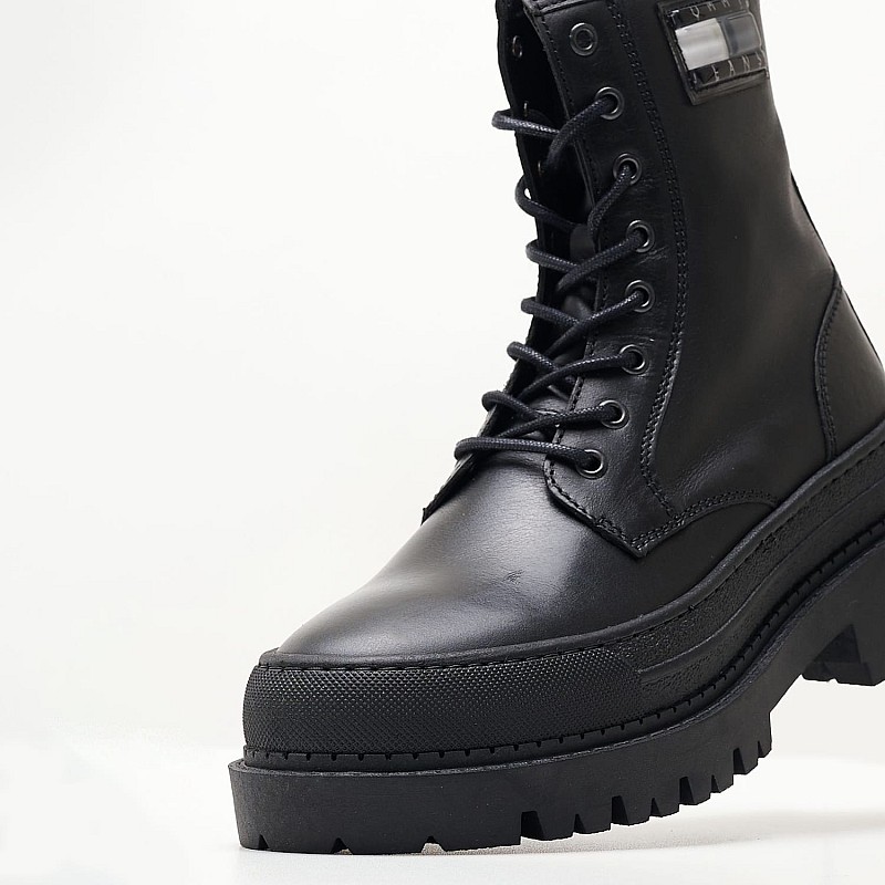 Γυναικεία Μποτάκια Foxing.Leatherboot Μαύρο Δέρμα Tommy Hilfiger