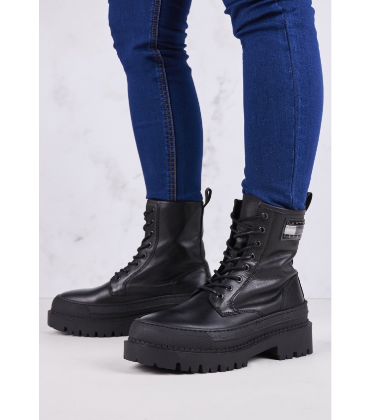 Women Boots Foxing.Leatherboot Black Leather Tommy Hilfiger