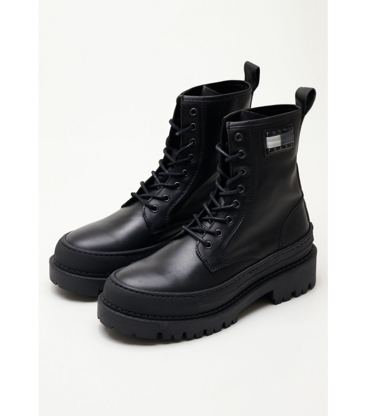 Γυναικεία Μποτάκια Foxing.Leatherboot Μαύρο Δέρμα Tommy Hilfiger