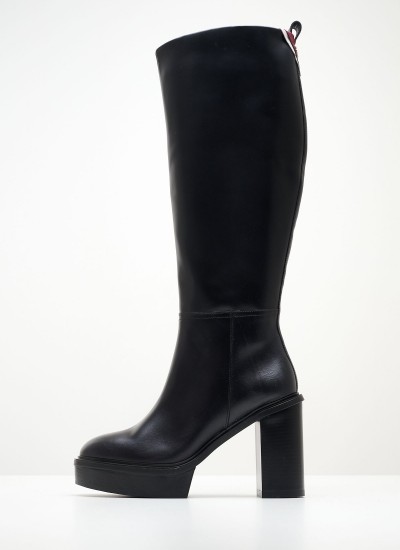 Women Boots Plateau.Longboot Black Leather Tommy Hilfiger