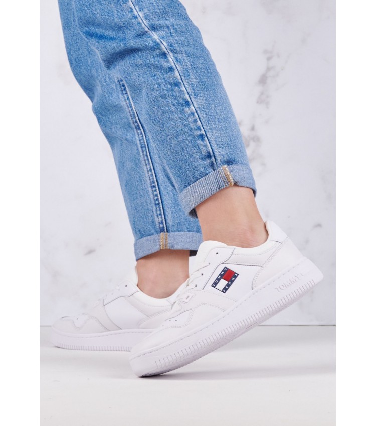 Γυναικεία Παπούτσια Casual Retro.Basket.Wmn Άσπρο Δέρμα Tommy Hilfiger