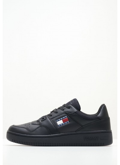 Ανδρικά Παπούτσια Casual Retro.Basket Μαύρο Δέρμα Tommy Hilfiger