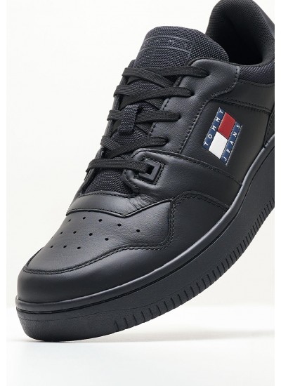 Men Casual Shoes Retro.Basket Black Leather Tommy Hilfiger