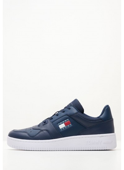 Men Casual Shoes Retro.Basket Blue Leather Tommy Hilfiger