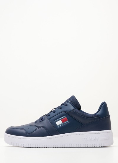 Ανδρικά Παπούτσια Casual Retro.Basket Μπλε Δέρμα Tommy Hilfiger