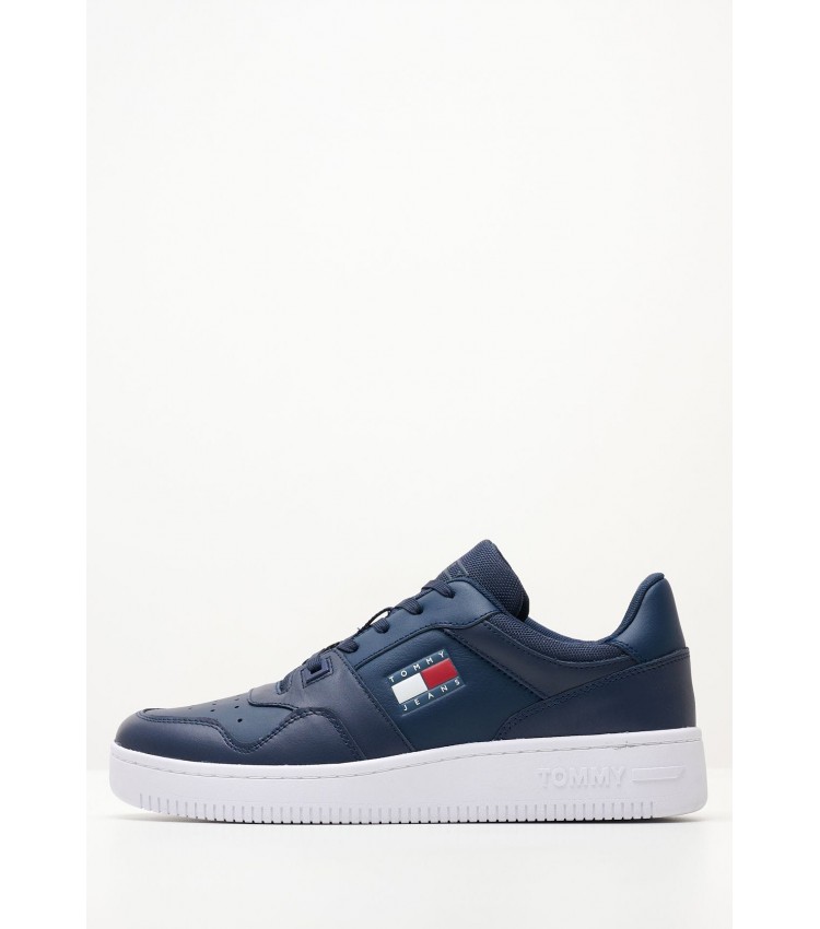 Men Casual Shoes Retro.Basket Blue Leather Tommy Hilfiger