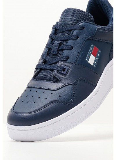 Men Casual Shoes Retro.Basket Blue Leather Tommy Hilfiger