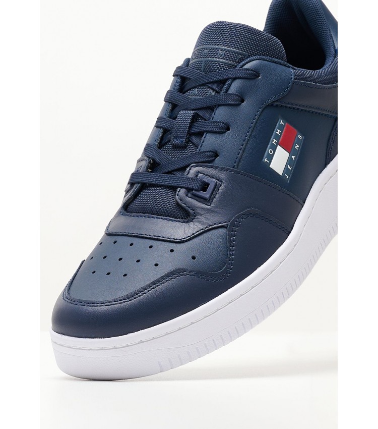 Men Casual Shoes Retro.Basket Blue Leather Tommy Hilfiger