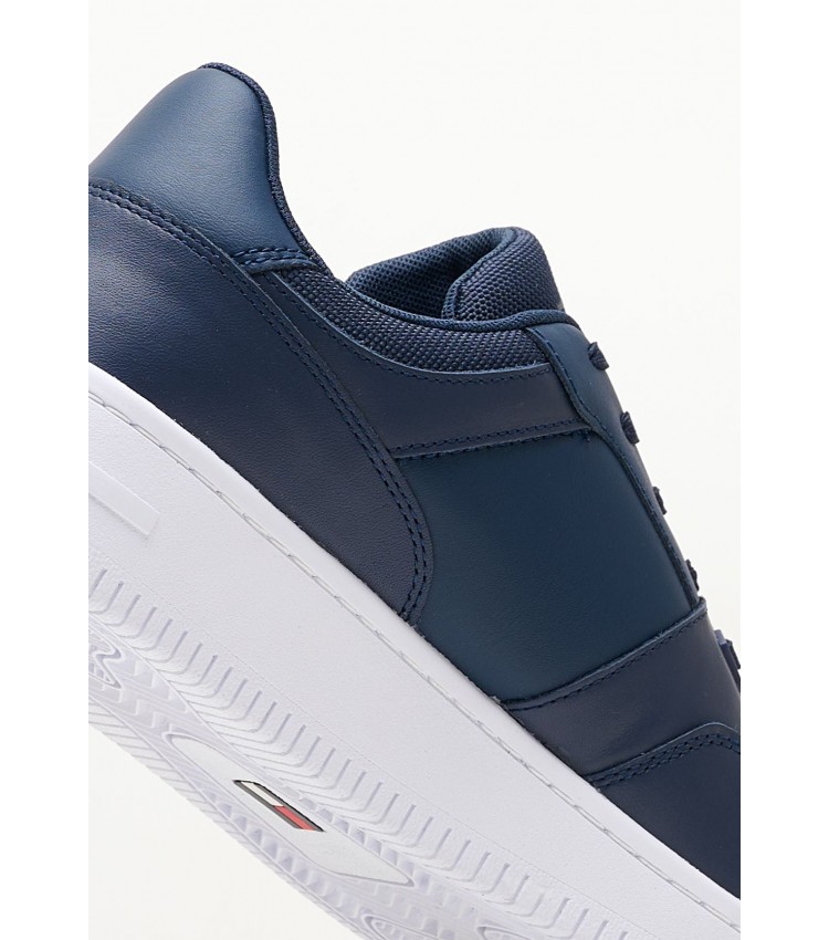 Men Casual Shoes Retro.Basket Blue Leather Tommy Hilfiger