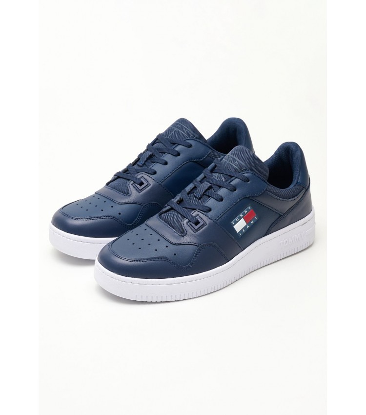 Ανδρικά Παπούτσια Casual Retro.Basket Μπλε Δέρμα Tommy Hilfiger