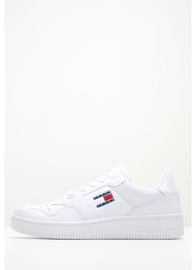 Ανδρικά Παπούτσια Casual Retro.Basket Άσπρο Δέρμα Tommy Hilfiger