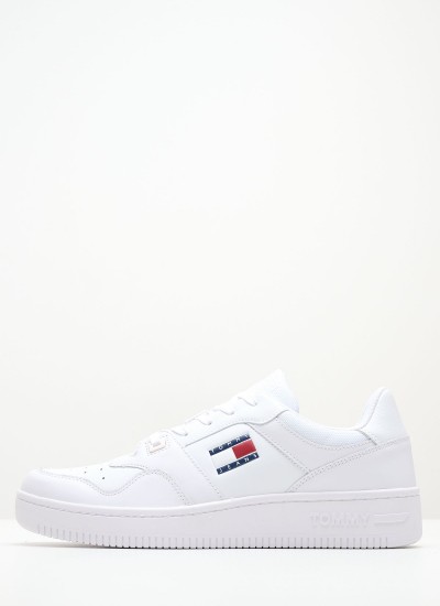 Ανδρικά Παπούτσια Casual Retro.Basket Άσπρο Δέρμα Tommy Hilfiger