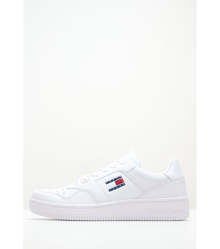 Ανδρικά Παπούτσια Casual Retro.Basket Άσπρο Δέρμα Tommy Hilfiger