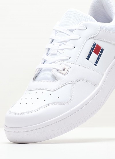 Ανδρικά Παπούτσια Casual Retro.Basket Άσπρο Δέρμα Tommy Hilfiger