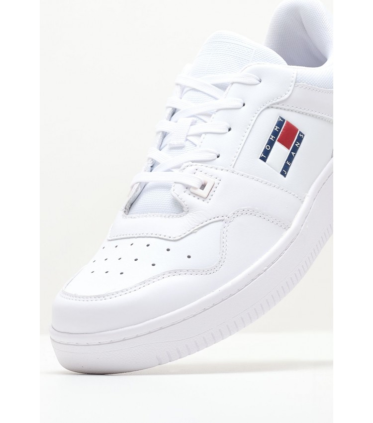 Ανδρικά Παπούτσια Casual Retro.Basket Άσπρο Δέρμα Tommy Hilfiger