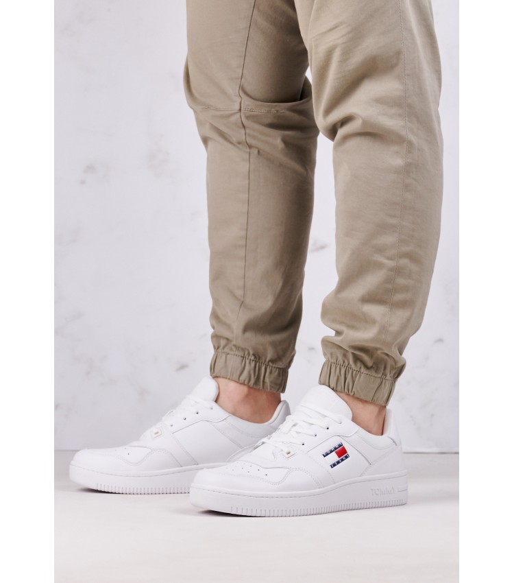 Ανδρικά Παπούτσια Casual Retro.Basket Άσπρο Δέρμα Tommy Hilfiger