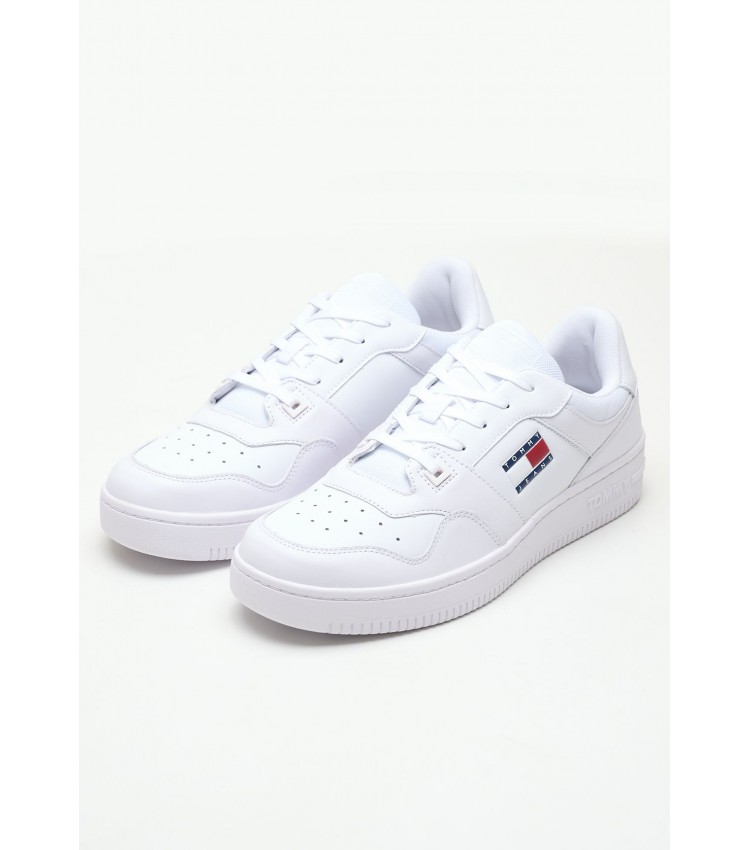 Ανδρικά Παπούτσια Casual Retro.Basket Άσπρο Δέρμα Tommy Hilfiger