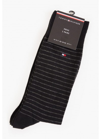 Men Socks Striped.Socks Black Cotton Tommy Hilfiger